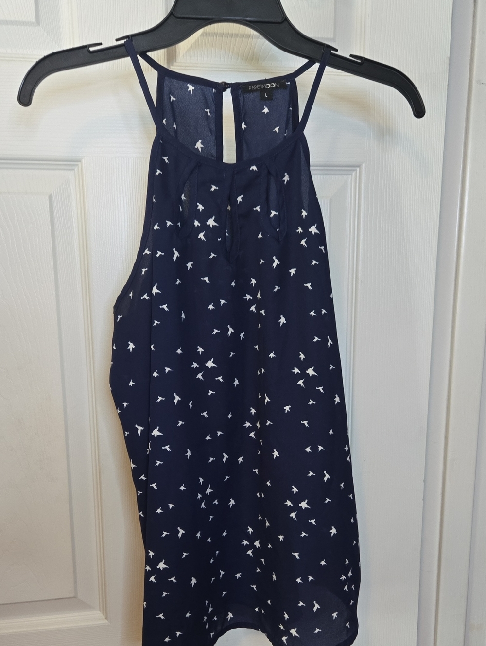Navy Bird-Print Halter Jumpsuit